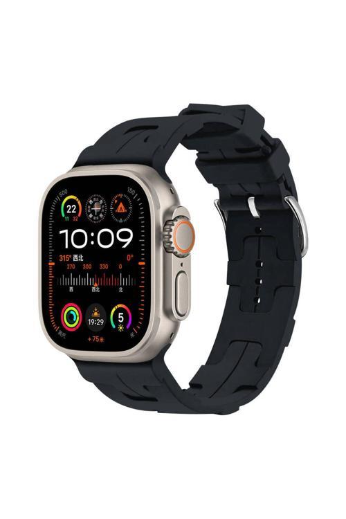 20068310 Apple Watch Seri Ultra/Ultra-2 49Mm Uyumlu Metal Tokalı Silikon Kordon