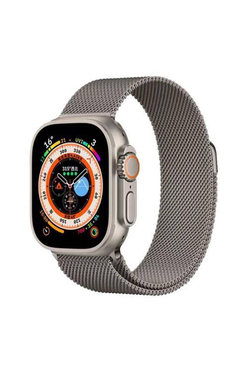 20068310 Apple Watch Ultra/Ultra2 49Mm Uyumlu Kordon Metal Örgü İşlemeli Mıknatıslı Kordon