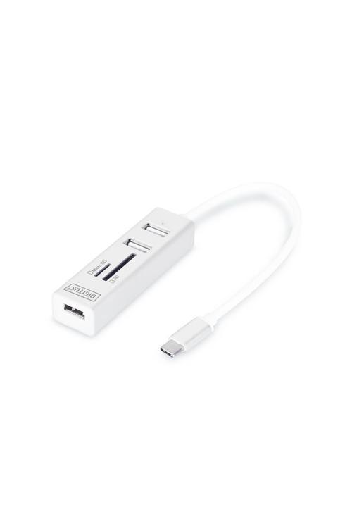 Usb 2.0 Tip C 3 Port Hub, Kart Okuyucu, 3 X Usb 2.0. 1 X Sd, 1 X Microsd Kart Yuvası, Alümin
