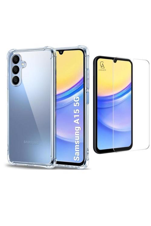 20068310 Samsung Galaxy A15 Uyumlu Köşe Dolgulu Anti Shock Telefon Kılıfı Ve Kırılmaz Cam Ekran Koruyucu