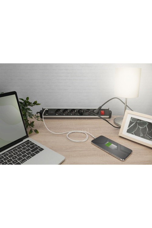 Ofis İçin 6 Prizli Çoklu Priz, 3 Adet Usb 2Xusb-A +1Xusb A, Açma/Kapama Şalteri, Alüminyum Gövde