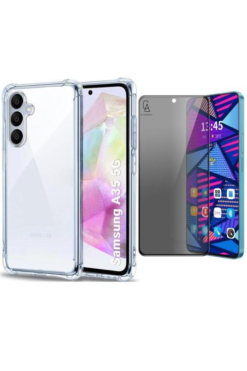 20068310 Samsung Galaxy A35 Uyumlu Köşe Dolgulu Anti Shock Telefon Kılıfı Ve Hayalet Privacy Ekran Koruyucu