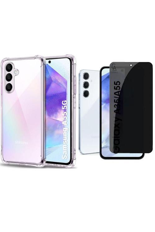 20068310 Samsung Galaxy A55 Uyumlu Köşe Dolgulu Anti Shock Telefon Kılıfı Ve Hayalet Privacy Ekran Koruyucu