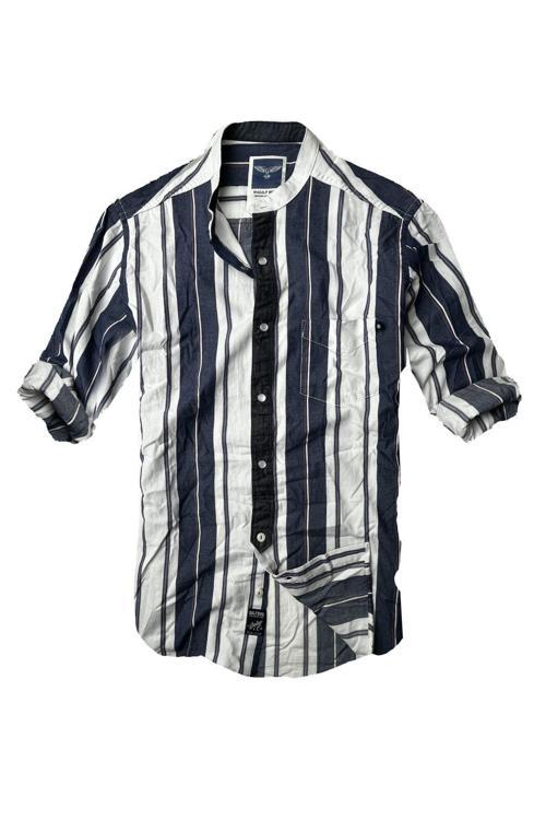 Slim Fit %100 Pamuk Kumaş Hakim Yaka Uzun Kol Gömlek-kalın Laci Çizgi--