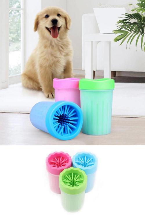 Pati Ayak Yıkama Kovası Silikon Jel Fırçalı Kedi Köpek  (büyük)