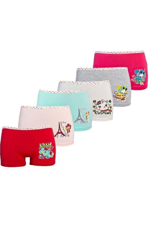 Kız Çocuk Renkli Likralı Pamuklu Boxer Külot 6Lı Çok Renkli 9-10 Yaş