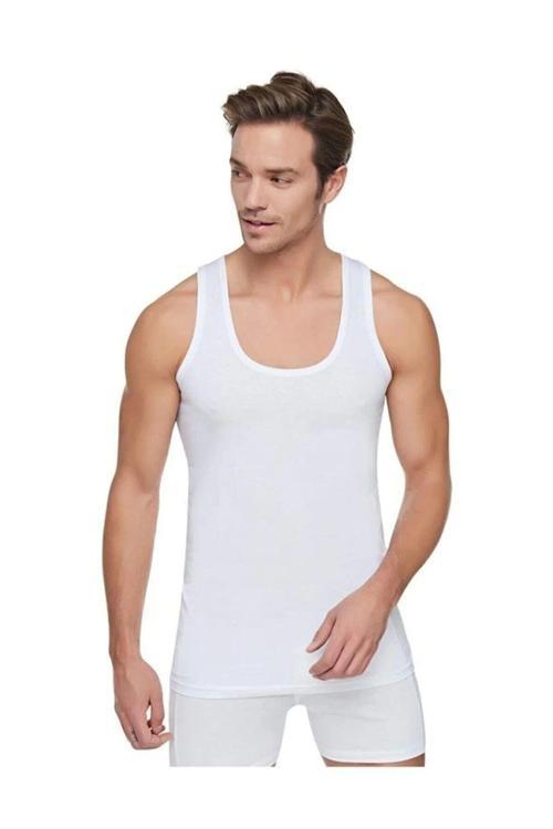 Erkek Beyaz 6'Lı Paket Pamuklu Penye Atlet Beyaz L-XL