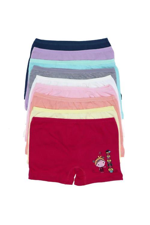 Kız Çocuk Renkli Likralı Pamuk Boxer 6 Lı Paket Çok Renkli 11-12 Yaş