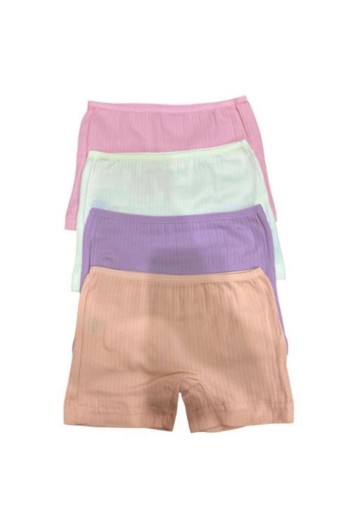 Pamuklu Penye Kız Çocuk Fitilli Soft Pastel Renkli 4'Lü Konforlu Boxer Set Çok Renkli 11-12 Yaş