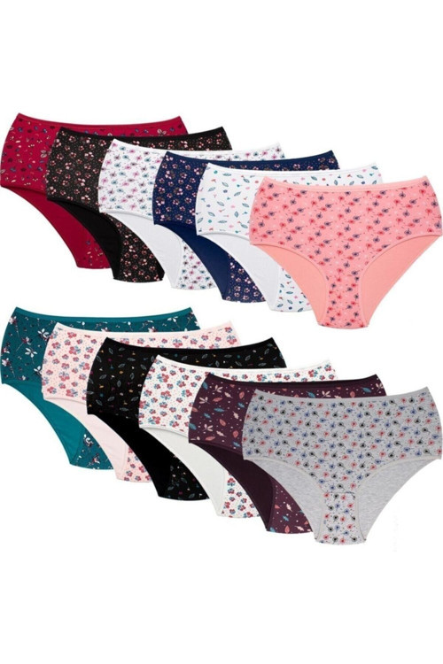 12'Li Paket Desenli Kadın Bato Külot Çok Renkli L