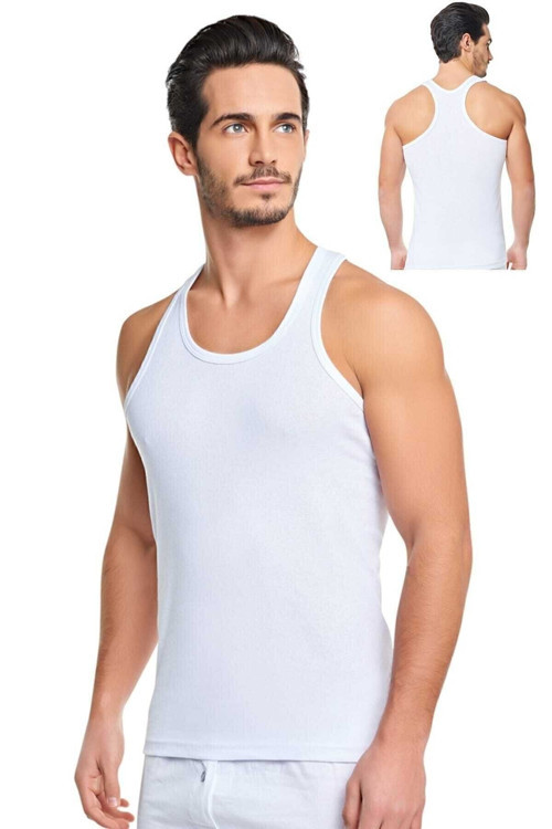 Erkek Beyaz 6'Lı Paket Pamuklu Ribana Rambo Atlet Beyaz S