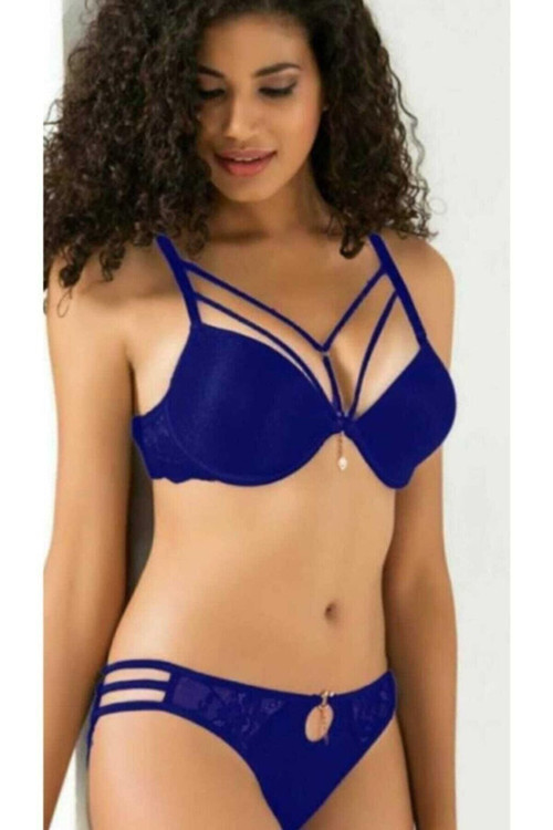 Kadın Silikonlu Lacivert Pushup Bra Set 5020 Lacivert 90