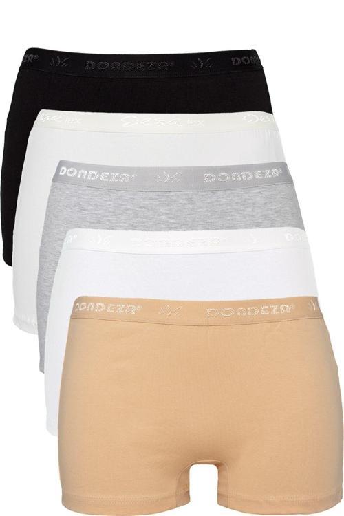 5 Adet Pamuklu Kadın Boxer // 5 Adet Çok Renkli L