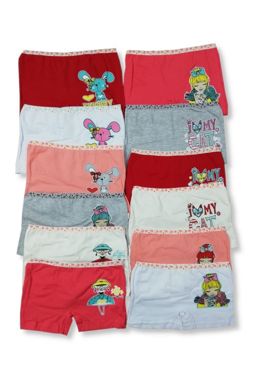 12'Li Paket Kız Çocuk Boxer Çok Renkli 3-4 Yaş