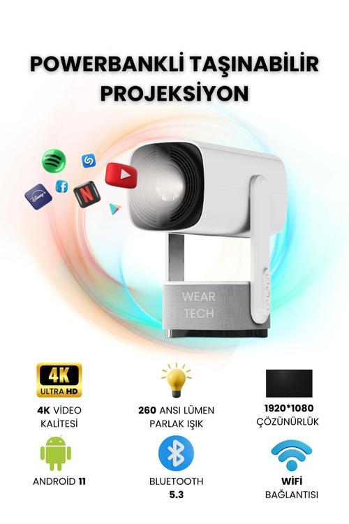 K2 Bataryalı Taşınabilir Projeksiyon Cihazı Ultra Hd Android Ev Projektörü Wifi,bluetooth,hdmı