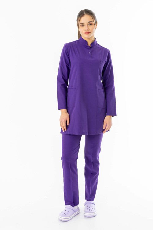 Terikoton Uzun Kol Doktor Hemşire Forması Alt Üst Takım Mor (TTST00011)
