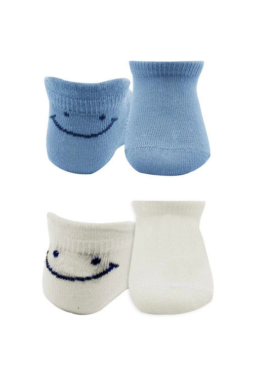 2'li Sneakers Smile Penye Çorap Bs20106 Mavi Ekru