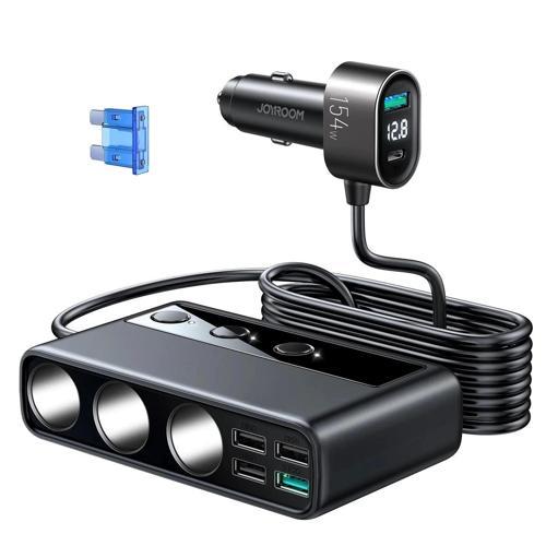 JR-CL06 Üç Soketli 5in1 154W Araç Şarj Adaptörü PD+QC3.0+USB*4