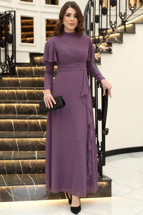 Tesettür Abiye Asil Abiye Lila Elbnmd1472