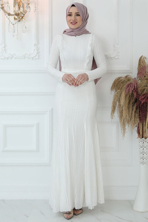 Belin Tesettür Abiye Ekru