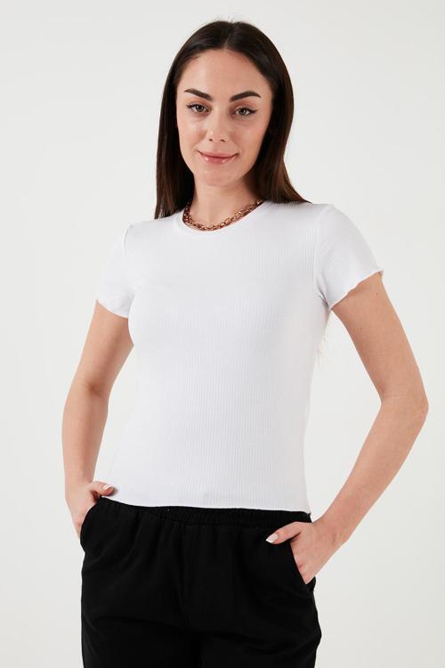 Slim Fit Bisiklet Yaka Fitlli Crop Bayan T Shirt 25Y0444K1 BEYAZ
