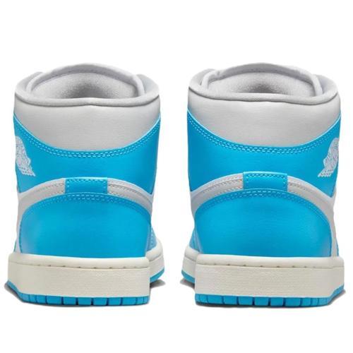 Air Jordan 1 Mid Unisex Leather Sneaker Hakiki Deri Bilekli Günlük Spor Ayakkabı Beyaz Mavi