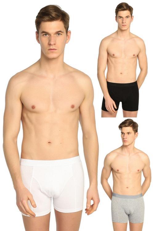 Erkek Likralı Elastan Boxer Siyah + Beyaz + Gri Renk 5'Li Paket Abani Classic Siyah - Beyaz - Gri M