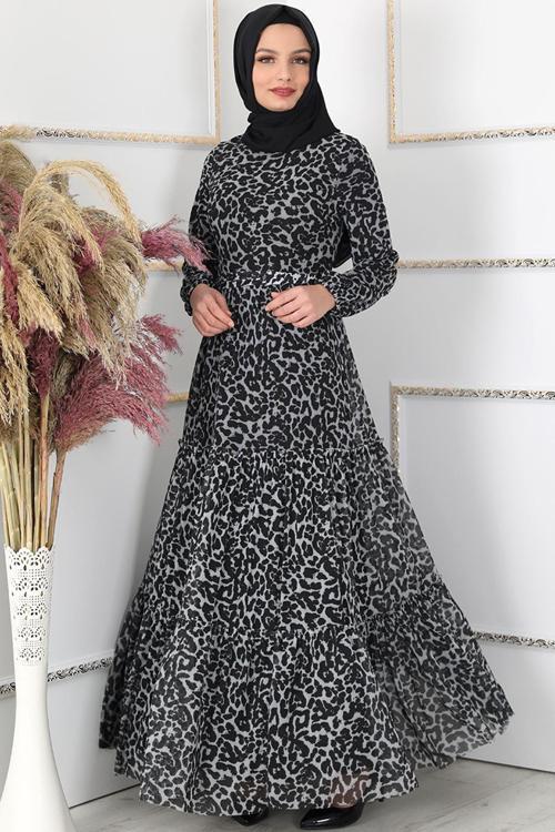 Leopar Elbise Gri