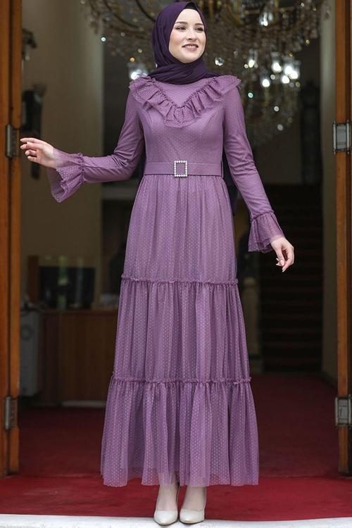 Damla Tesettür Elbise Lavanta