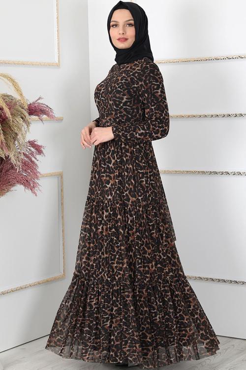 Leopar Elbise Kahverengi