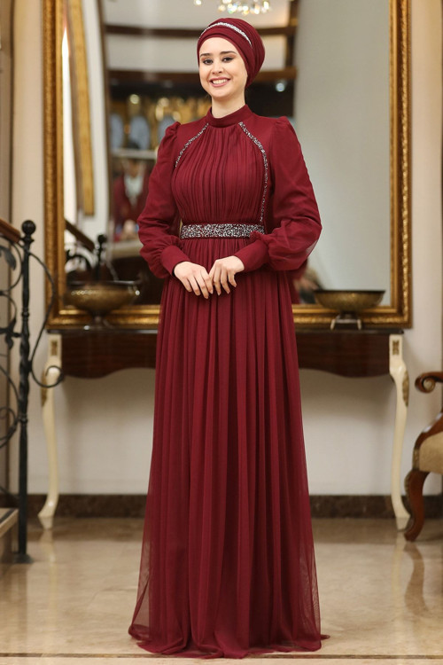 Efsane Tesettür Abiye Bordo