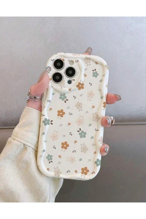 Iphone 16 Pro Çiçek Desenli Ekru Kılıf