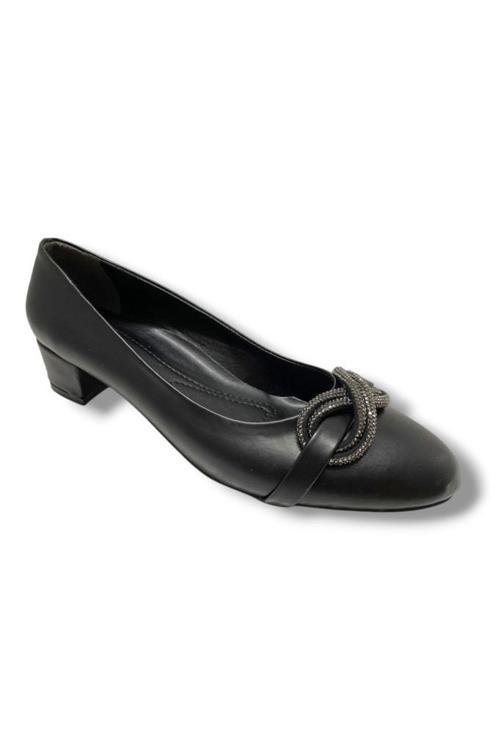 C-Shoes TR46-25 Deri Sonsuzluk Taşlı Kalın Topuklu Kadın Ayakkabı 41-42