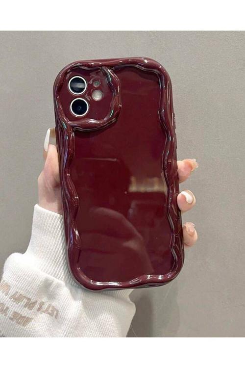 Iphone 11 Bordo Renk Düz Dalgalı Desenli Kılıf