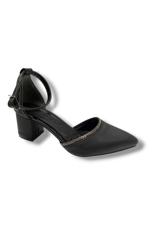 C-Shoes 105-25 Saten Ağzı Taşlı Kalın Topuk Kadın Ayakkabı