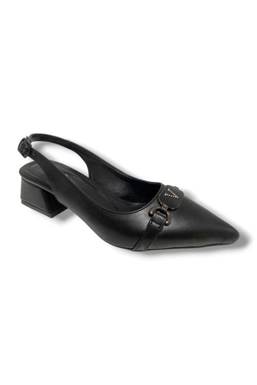3062-25 Deri V Taşlı Arkadan Bantlı Kadın Stiletto