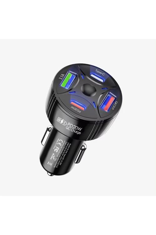 P48 4 in 1 PD20W + QC3.0 Araç İçi Çakmaklık Hızlı Şarj Başlığı Uyumlu