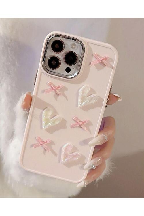 Iphone 15 Pro 3D Kalp Ve Fiyonklu Kılıf