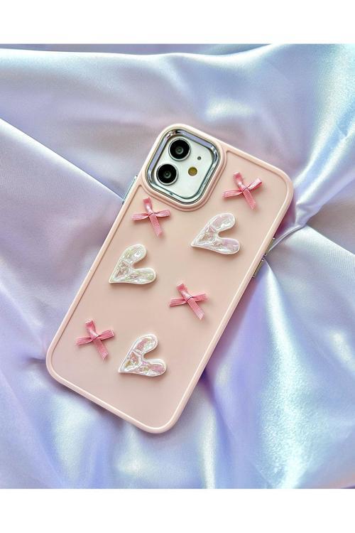 Iphone 11 3D Kalp Ve Fiyonklu Kılıf