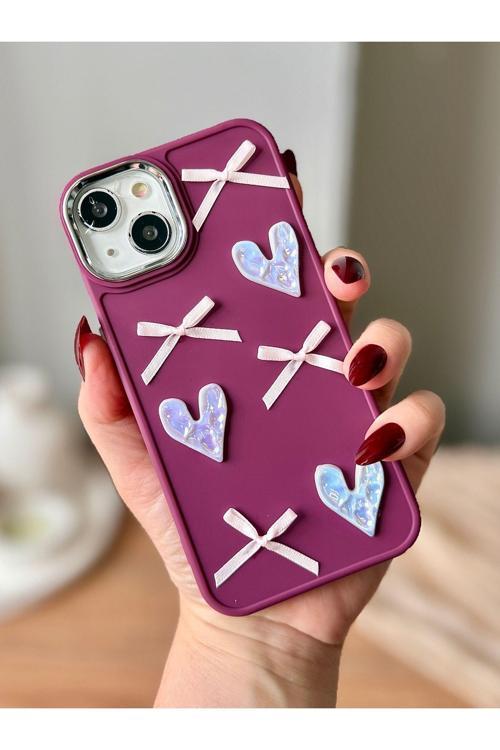 Iphone 15 3D Fiyonk/Kalp Dekorlu Kılıf