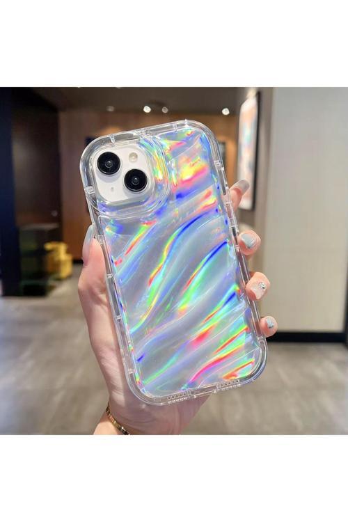 Iphone 14/15 Plus Uyumlu Hologram Filmli Şeffaf Lazer Kesim Orta Kalın Kılıf