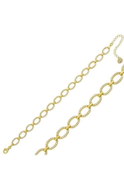 Gümüş Gold Oval Taşlı Bileklik