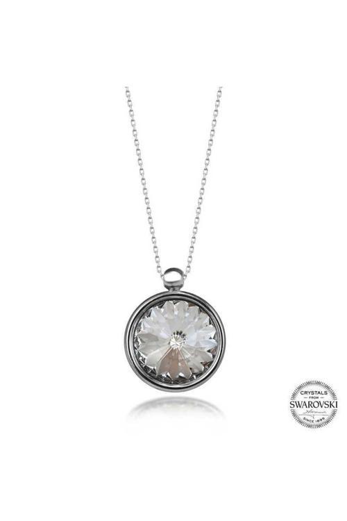 Swarovski Crystal Taşlı Çerçeveli Gümüş Kadın Kolye