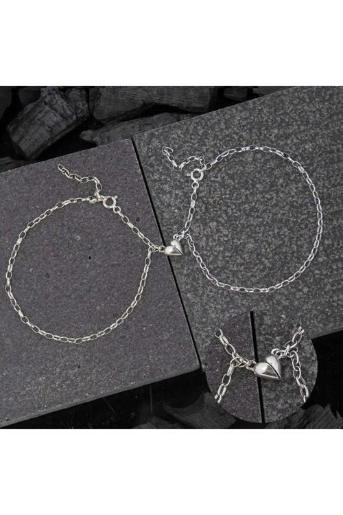 Gümüş Rodyum Çift Kalpli Aşk Bileklik