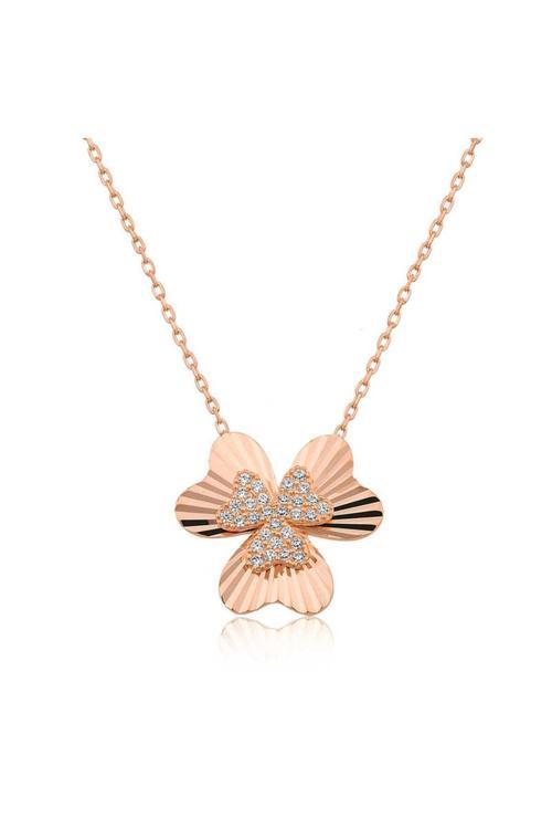 Gümüş Rose Kalp Yonca  Kolye