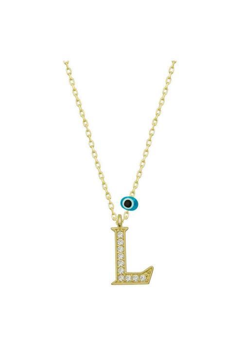 Gümüş Nazar Gold L Harfi Kadın Kolye