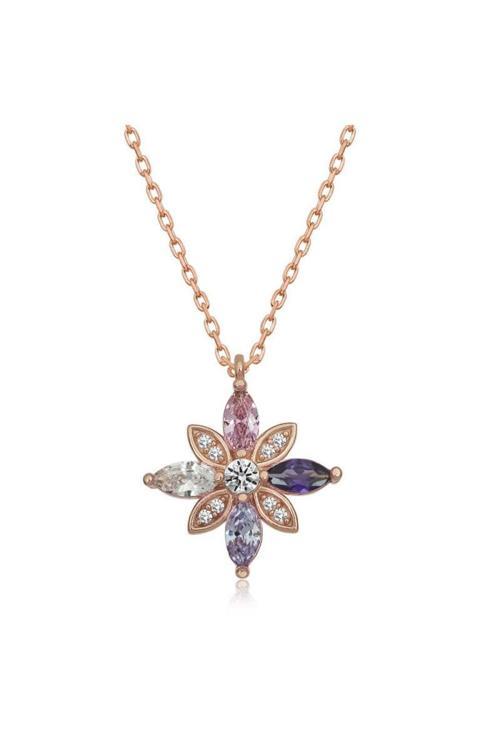 Gümüş Rose Mix Taşlı Umut Çiçeği Kolye