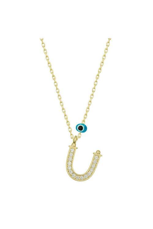 Gümüş Nazar Gold Ü Harfi Kadın Kolye