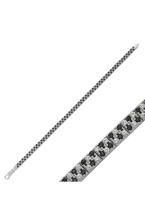 Gümüş Siyah Beyaz Taşlı Su Yolu Bileklik