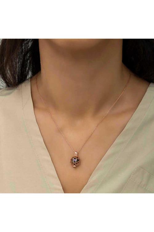 Gümüş Rose Kafesli Lotus  Kolye